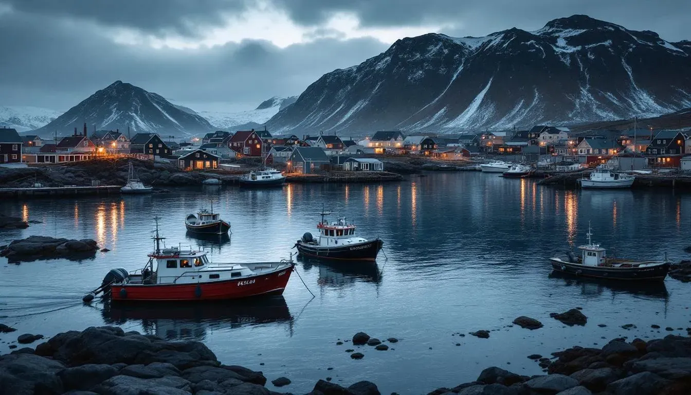 Filming in Husavik harbour with whale watching boats